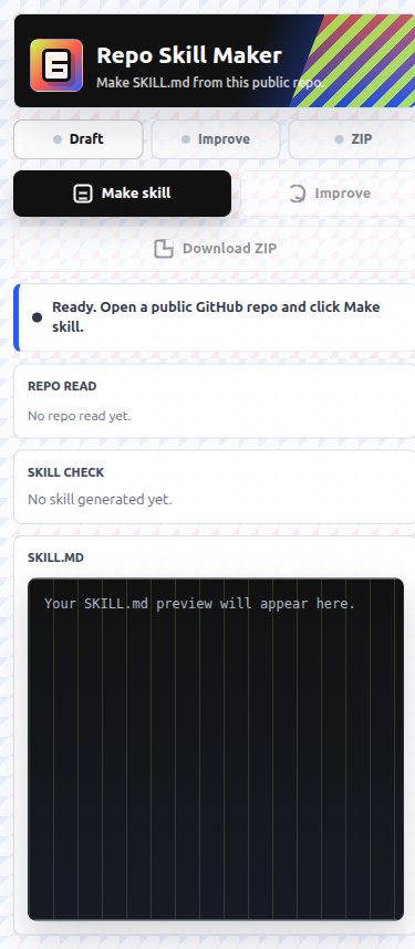 Repo Skill Maker side panel screenshot